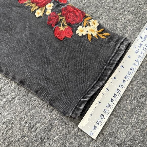 Driftwood Gizelle Jeans Women 31 Black Embroidered Floral Rose Goth Vampire - Picture 6 of 11